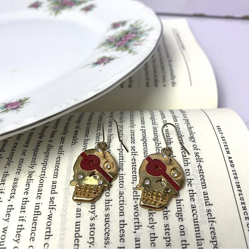 vintage gold skull earring