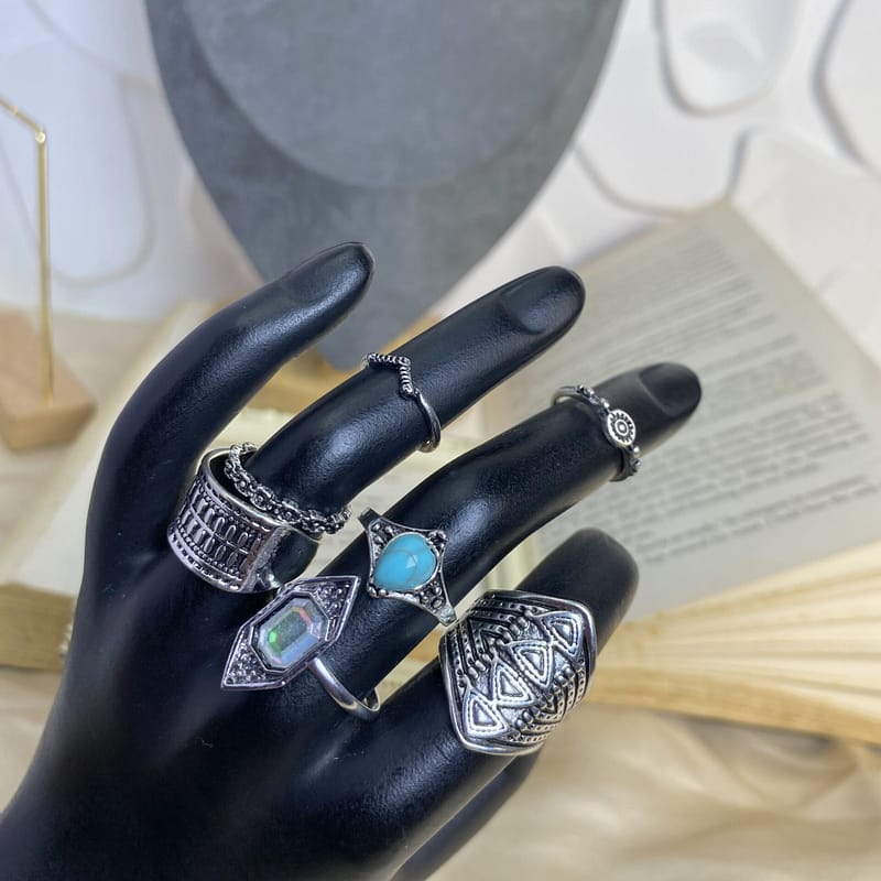 7in1 silver ring set